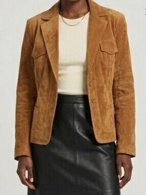 Monterey Bay Suede Blazer Women’s 16 Brown Leather Jacket Classic 90s